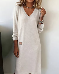 Mia | Damen Elegantes Langarm Midi-Kleid V-Ausschnitt Festliche Kleider in Weiß