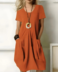 Damen Festliches Sommerkleid mit Taschen | Midi Kleid in Orange