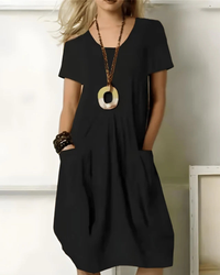 Damen Festliches Sommerkleid mit Taschen | Midi Kleid in Schwarz