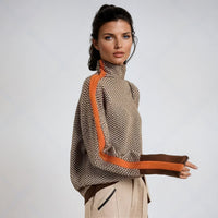 Amelie | Damen Fischgrat-Turtleneck Sweater Rollkragen Oversized Pullover in Orange