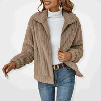 Frieda | Damen Flauschiger Oversized Reißverschluss Cardigan in Khaki