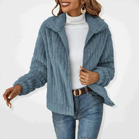 Frieda | Damen Flauschiger Oversized Reißverschluss Cardigan in Blau