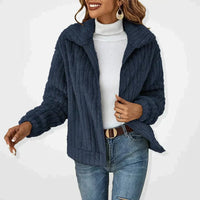 Frieda | Damen Flauschiger Oversized Reißverschluss Cardigan in Marineblau