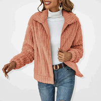 Frieda | Damen Flauschiger Oversized Reißverschluss Cardigan in Rosa