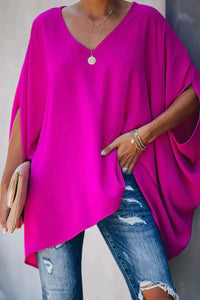 Clara | Damen Fledermausärmel Oversize Tunika mit V-Ausschnitt in Rosa