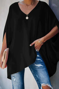 Clara | Damen Fledermausärmel Oversize Tunika mit V-Ausschnitt in Schwarz