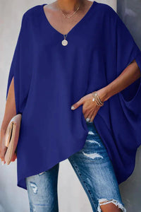 Clara | Damen Fledermausärmel Oversize Tunika mit V-Ausschnitt in Blau