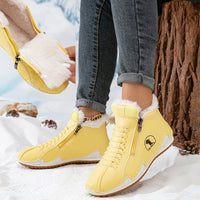 Frieda | Damen Gefütterte Ankle Boots Kunstleder Reißverschluss Winterstiefeletten in Gelb