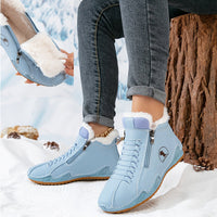 Frieda | Damen Gefütterte Ankle Boots Kunstleder Reißverschluss Winterstiefeletten in Blau