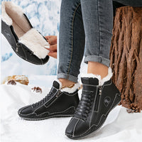 Frieda | Damen Gefütterte Ankle Boots Kunstleder Reißverschluss Winterstiefeletten in Schwarz