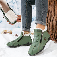 Frieda | Damen Gefütterte Ankle Boots Kunstleder Reißverschluss Winterstiefeletten in Grün