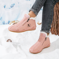 Frieda | Damen Gefütterte Ankle Boots Kunstleder Reißverschluss Winterstiefeletten in Rosa