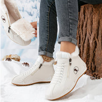 Frieda | Damen Gefütterte Ankle Boots Kunstleder Reißverschluss Winterstiefeletten in Weiß
