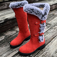 Hannah | Damen Gefütterte Kniehohe Stiefel mit Plüschbesatz Schnallen in Rot