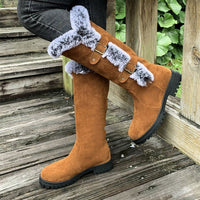 Hannah | Damen Gefütterte Kniehohe Stiefel mit Plüschbesatz Schnallen in Hellbraun