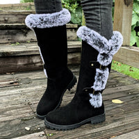 Hannah | Damen Gefütterte Kniehohe Stiefel mit Plüschbesatz Schnallen in Schwarz