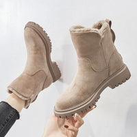 Greta | Damen Gefütterte Wildleder Slip-On Ankle Boots Plateausohle in Beige