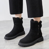 Greta | Damen Gefütterte Wildleder Slip-On Ankle Boots Plateausohle in Schwarz