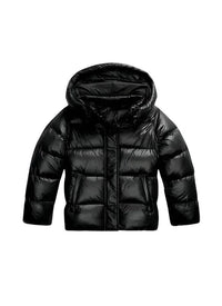 Damen Gesteppte Kurzjacke mit Kapuze in Schwarz