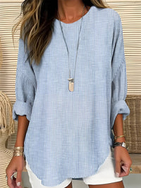 Charlotte | Damen Gestreifte Langarm-Bluse mit Rundhalsausschnitt Casual in Blau