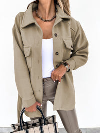 Damen-Hemdjacke mit Knopfleiste in Khaki