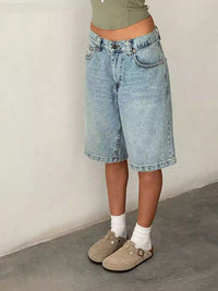 Damen High-Waist Jeans-Shorts in Hellblau