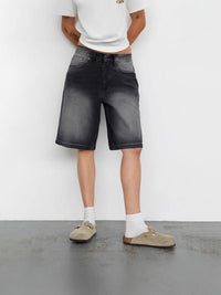 Damen High-Waist Jeans-Shorts in Dunkelgrau