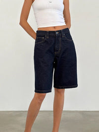 Damen High-Waist Jeans-Shorts in Marineblau