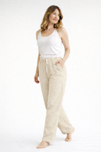 Damen Hose mit geradem Bein, elastischem Bund und Kordelzug in Khaki