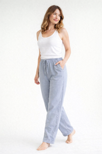 Damen Hose mit geradem Bein, elastischem Bund und Kordelzug in Grau