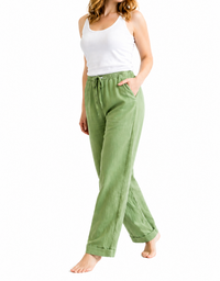 Damen Hose mit geradem Bein, elastischem Bund und Kordelzug in Grün