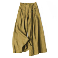 Damen Hose mit Weitem Bein und Hoher Taille in Khaki