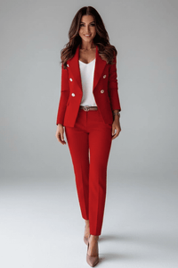 Pauline | Damen Hosenanzug Set Elegant Business Modern Tailliert in Rot
