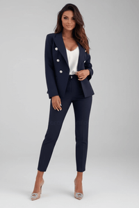 Pauline | Damen Hosenanzug Set Elegant Business Modern Tailliert in Marineblau