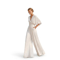 Damen-Jumpsuit mit weitem Bein und V-Ausschnitt in Weiß