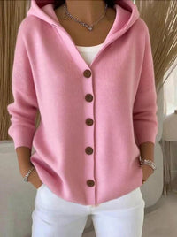 Clara | Damen Kapuzen-Cardigan mit Knopfleiste Relaxed Fit Langarm in Rosa
