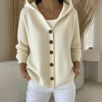 Clara | Damen Kapuzen-Cardigan mit Knopfleiste Relaxed Fit Langarm in Beige