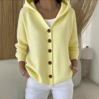 Clara | Damen Kapuzen-Cardigan mit Knopfleiste Relaxed Fit Langarm in Gelb