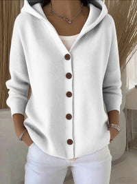 Clara | Damen Kapuzen-Cardigan mit Knopfleiste Relaxed Fit Langarm in Weiß