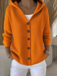 Clara | Damen Kapuzen-Cardigan mit Knopfleiste Relaxed Fit Langarm in Orange