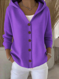Clara | Damen Kapuzen-Cardigan mit Knopfleiste Relaxed Fit Langarm in Lila