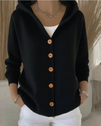 Clara | Damen Kapuzen-Cardigan mit Knopfleiste Relaxed Fit Langarm in Schwarz