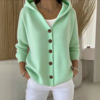 Clara | Damen Kapuzen-Cardigan mit Knopfleiste Relaxed Fit Langarm in Grün