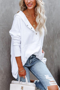 Frieda | Damen Kapuzen-Tunika Langarm Oversized Hoodie Pullover in Weiß