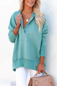 Frieda | Damen Kapuzen-Tunika Langarm Oversized Hoodie Pullover in Hellblau