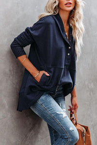 Frieda | Damen Kapuzen-Tunika Langarm Oversized Hoodie Pullover in Marine