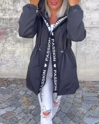 Johanna | Damen Kapuzenmantel Lässiger Women Coat mit Tunnelzug Mittellang in Schwarz