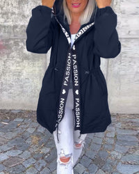 Johanna | Damen Kapuzenmantel Lässiger Women Coat mit Tunnelzug Mittellang in Marineblau