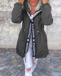 Johanna | Damen Kapuzenmantel Lässiger Women Coat mit Tunnelzug Mittellang in Grau