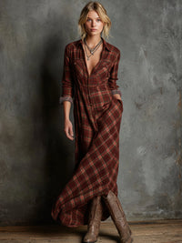 Emilia | Damen Kariertes Flanell Maxi-Hemdblusenkleid Formal Dresses in Rot